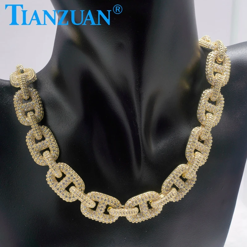 New Trendy Cuban Round Moissanite Hip Hop Popular All-match 15mm Cuban Link Chain Cuban Gold Necklace Jewelry