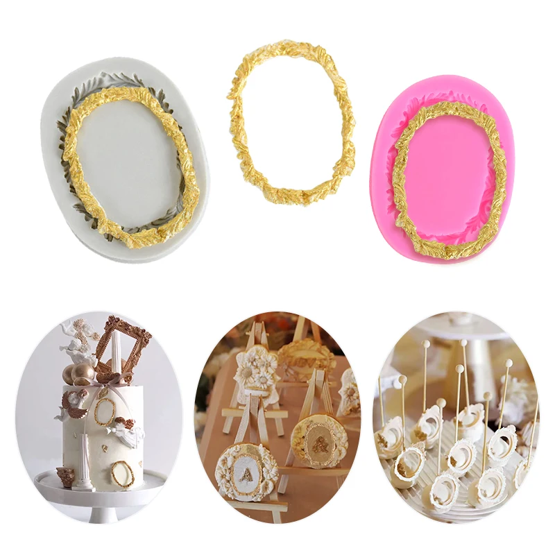 

Oval Flower Wreath Silicone Mold Sugarcraft Fondant Mould Chocolate Wedding Cake Border for Kitchen Baking Cake Decorating Tools