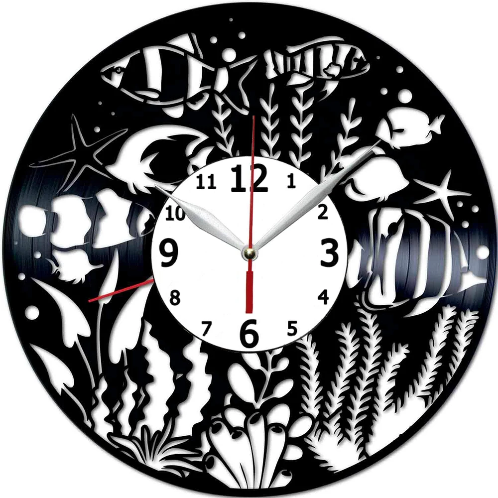 

Настенные часы с аквариумными рыбками, сделанные из винтажных виниловых пластинок-стильные часы и удивительные подарки-уникальный домашний декор-Персонализированные