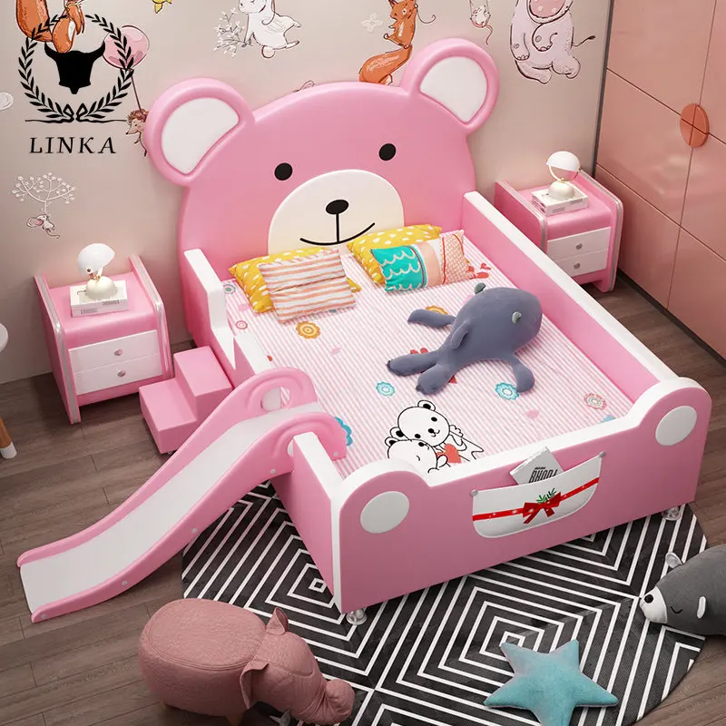 

Детская кровать для девочки односпальная кровать принцессы кровать 1.2 мультяшный медведь розовый 1,5 Массив дерева кожаная кровать слайд поручни на заказ