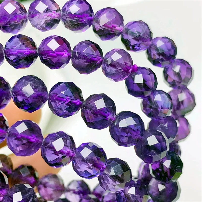 

Natural Faceted Amethyst Bracelet String Charms Handmade Crystal Jewelry Stretch Fashion Bangle Children Birthday Gift 1PCS 7MM