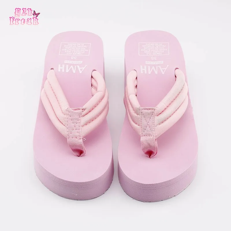 Шлепанцы Y2K в винтажном стиле летние туфли на плоской подошве готическом розовые