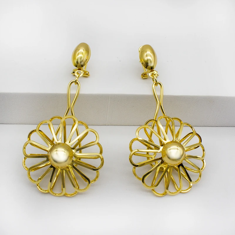 

Drop Earrings For Women Copper Brass Dangle Hanging Floral Earrings 24K Gold Plated Lady High Quality Jewelry Trendy Daily Wear