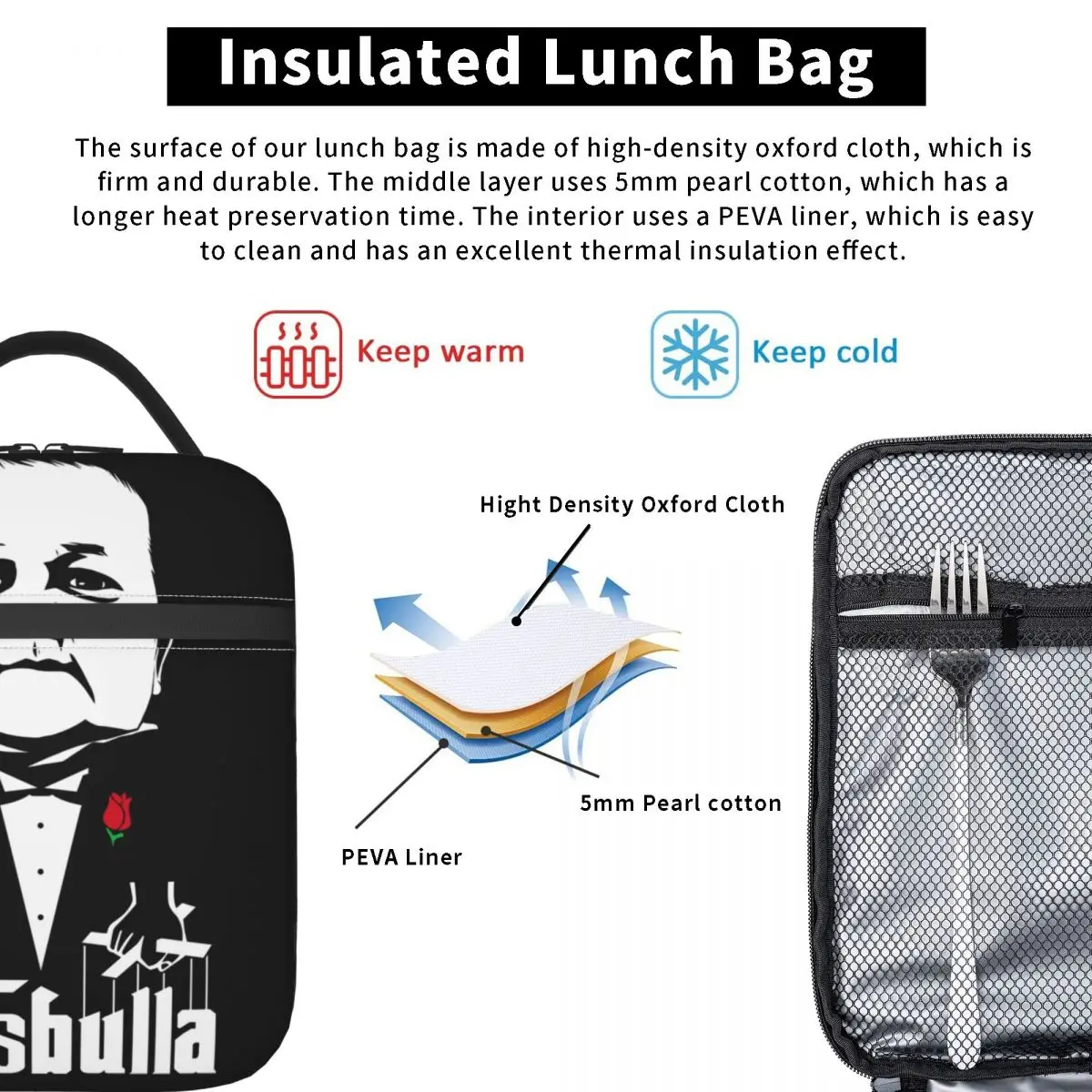 Изолированные обеденные сумки Hasbulla Godfather для работы школы портативный