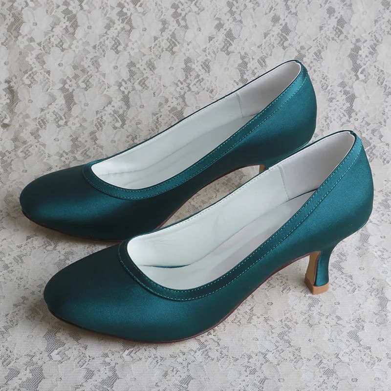 Белые женские свадебные туфли Wedopus на среднем каблуке белые атласные