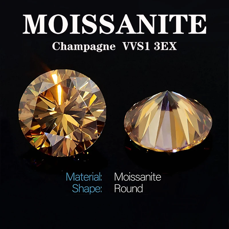 

Genuine Dark Champagne Color Loose Moissanite Stone Round VVS1 Lab Moissanite Diamond Gemstone for Jewery Design All SIZE