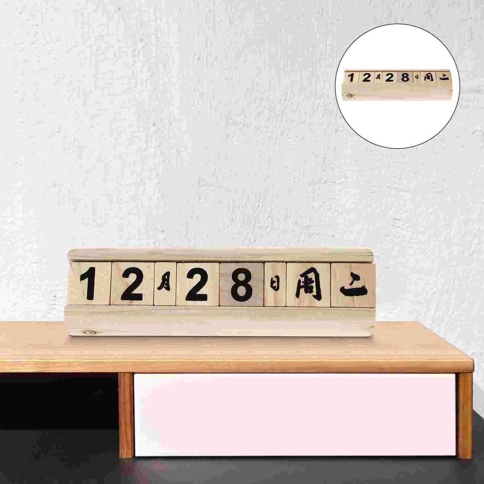 

Tabletop Block Calendar Wooden Retro Calendar Decoration Home Desk Calendar