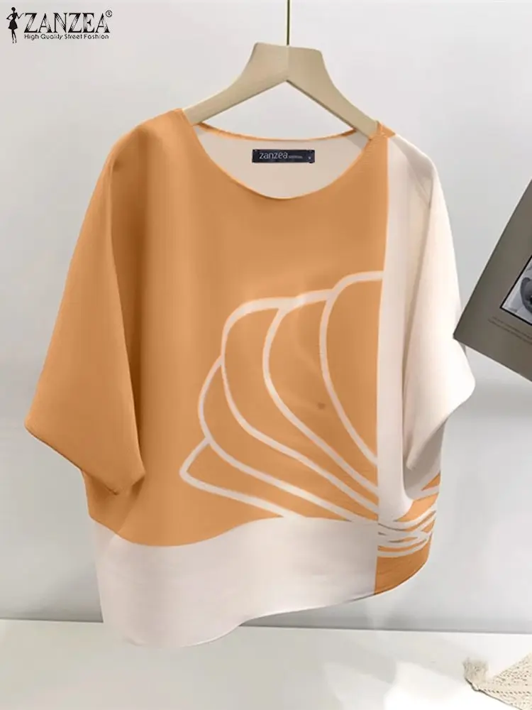 Женская туника с круглым вырезом ZANZEA летняя блузка рукавами летучая мышь