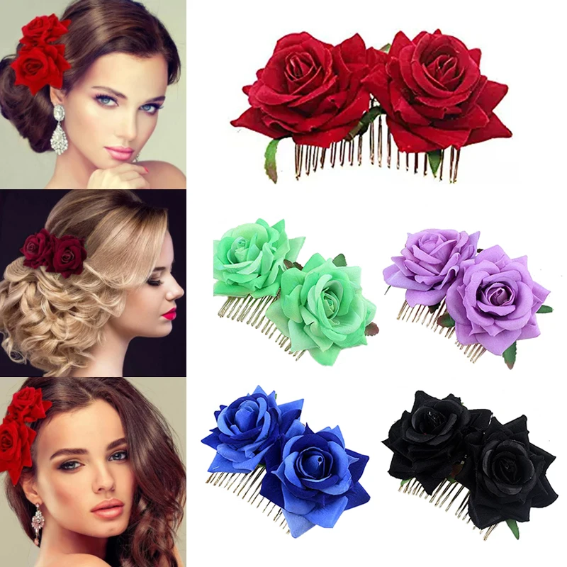 

1Pc 7Cm Hair Comb Double Artificial Flannel Rose Flower Hairpin Hair Clip Wedding Bridal For Women Hair Accessories Headdress