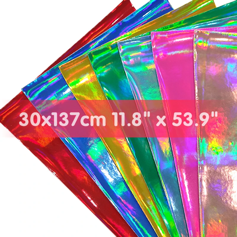 

30x137cm Hologram Iridescent Rainbow Mirrored Faux PU Leather Synthetic Laser Leatherette Fabric Sheets DIY Bows Making Earring