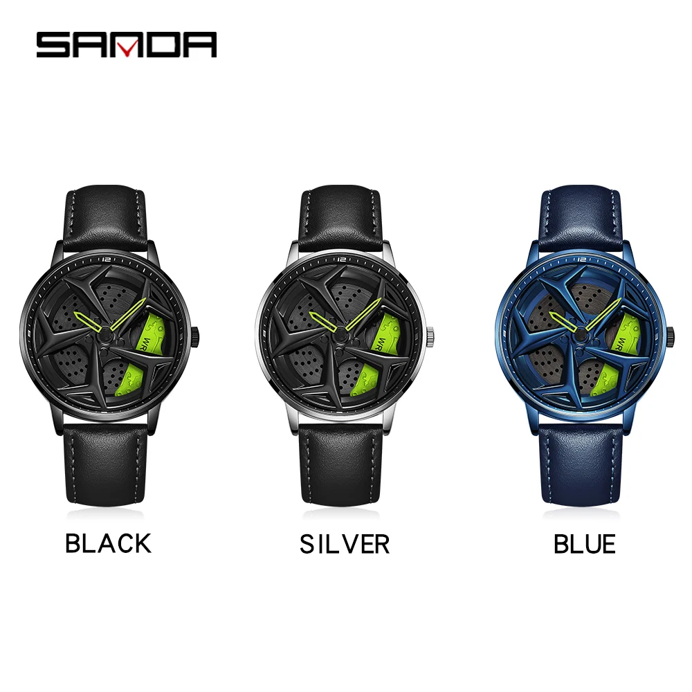 Модные мужские часы Sanda роскошные с вращающимся на 360 градусов автомобильным