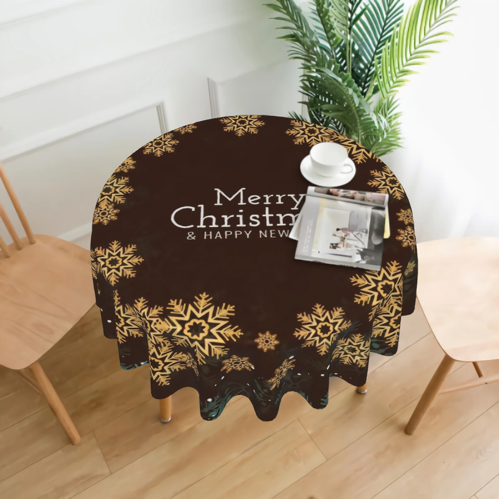 

Golden Snowflake Tablecloths, Waterproof Spillproof Table Cover for Dinner Kitchen Party Holiday Decor