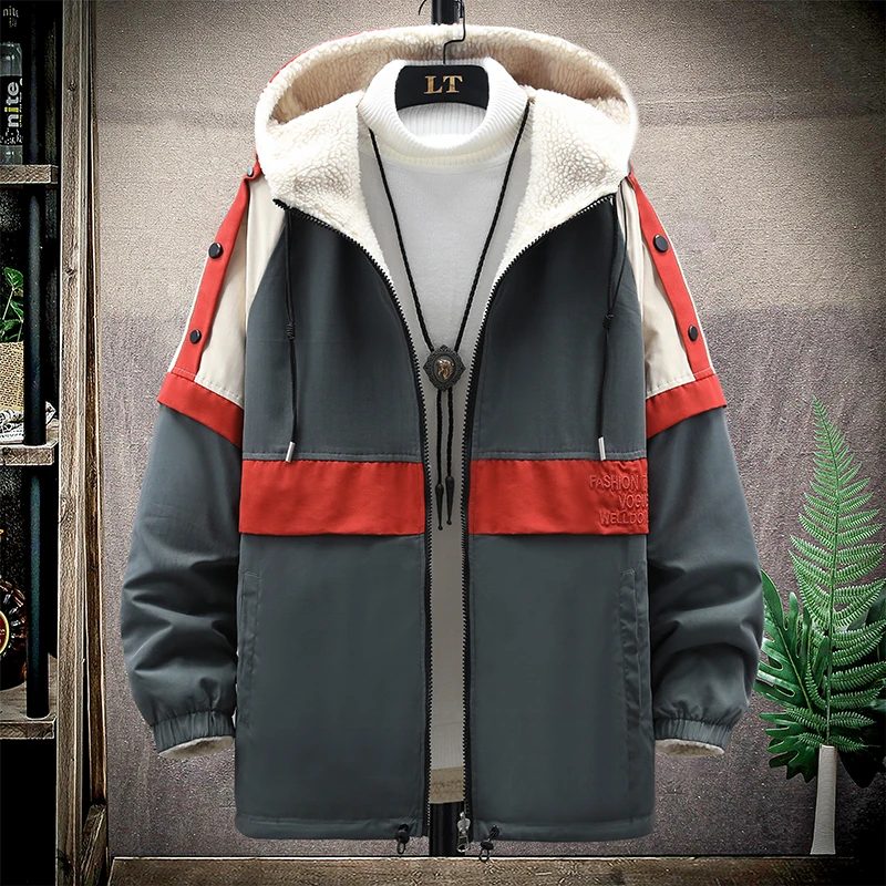 Cotton padded jacket, large size lamb wool, cotton padded jacket on both sides, men's cashmere thickened stand collar cotton pad