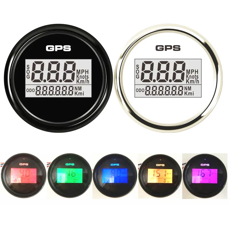 52 мм 0-999 км/ч Mph Knots GPS-спидометры Цифровые одометры скорости Sog Speed Mileometers с 8 видами