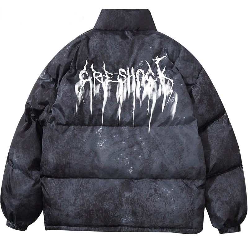 

Graffiti Ink Tie Dye Print Cotton Padded Puffer Parka Jackets Streetwear Hip Hop Winter Casual Punk Rock Parkas Hipster