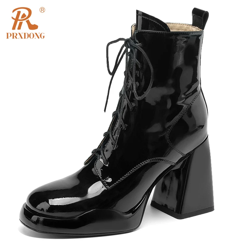 Женские ботильоны из натуральной кожи PRXDONG черные или абрикосовые на массивном