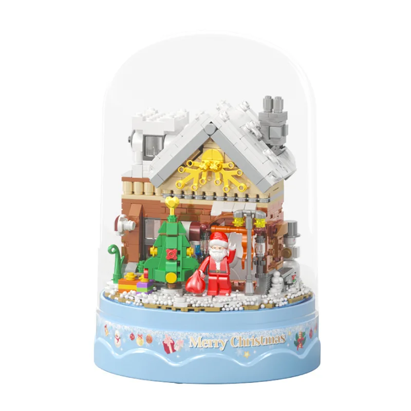 

800pcs Christmas Music Box Building Blocks DIY Puzzle Assemble Snow House Bricks Santa Claus Gift For Children Xmas Birthday