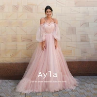 gorgeous off the shoulder evening dress with puffy sleeves nude pink prom gowns formal gowns evening dresses vestidos de novia
