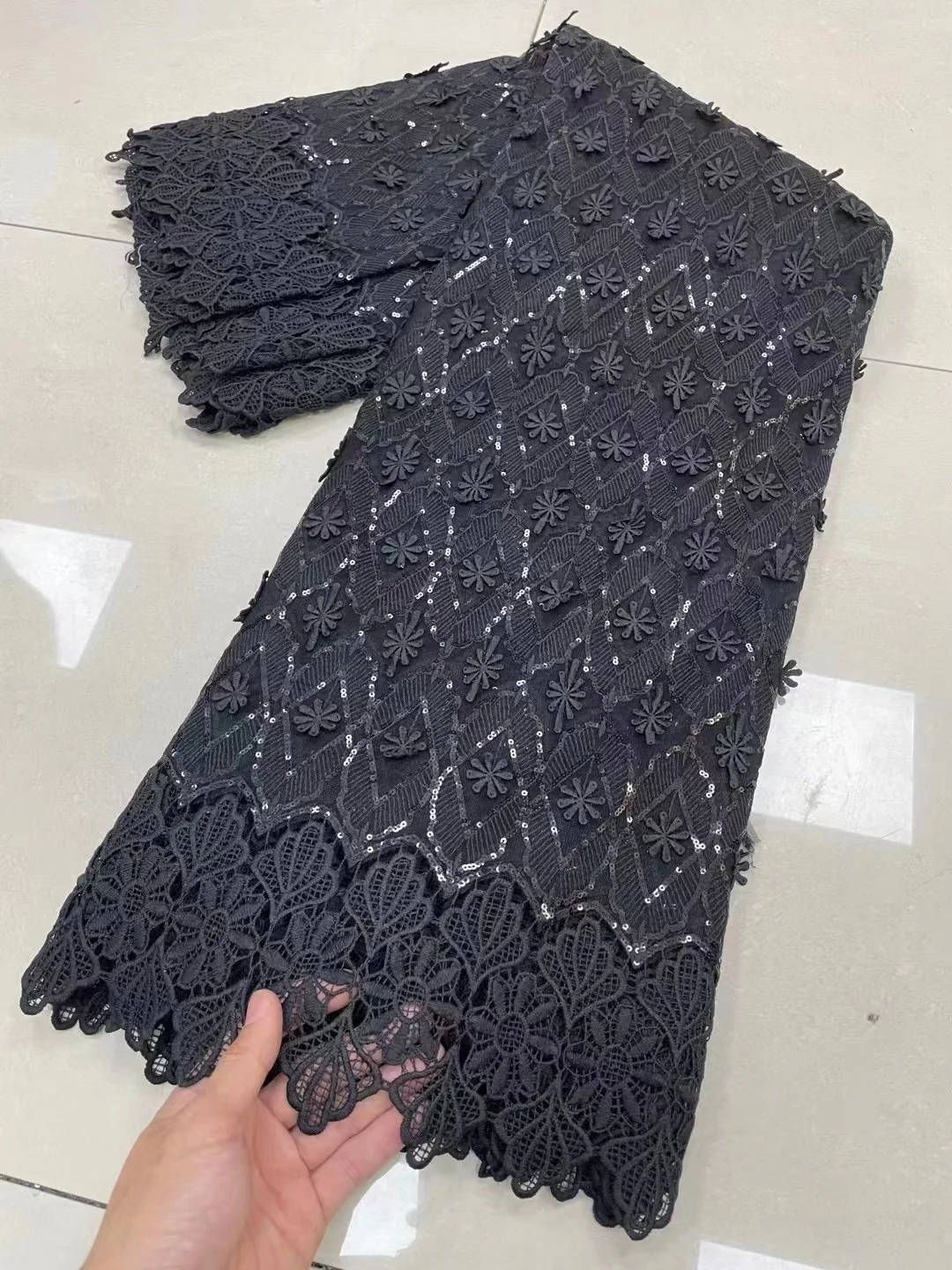 New Black Sequins Embroidery Lace Fabrics African French Tulle Mesh Lace Fashion Nigerian Net Lace for Evening Party