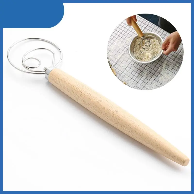 

1PC Stainless Steel Egg Beater 13 Inch Dough Whisk Rubber Wood Handle DIY Bread Dough Flour Stirrer Kitchen Baking Tools