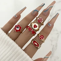 aprilwell vintage tai chi rings set for women gold plated bohemian aesthetic red dripping oil flame heart anillos jewelry gifts