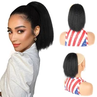synthetic short kinky straight drawstring ponytail for women clip in hair extension fake black hairpiece natural looking