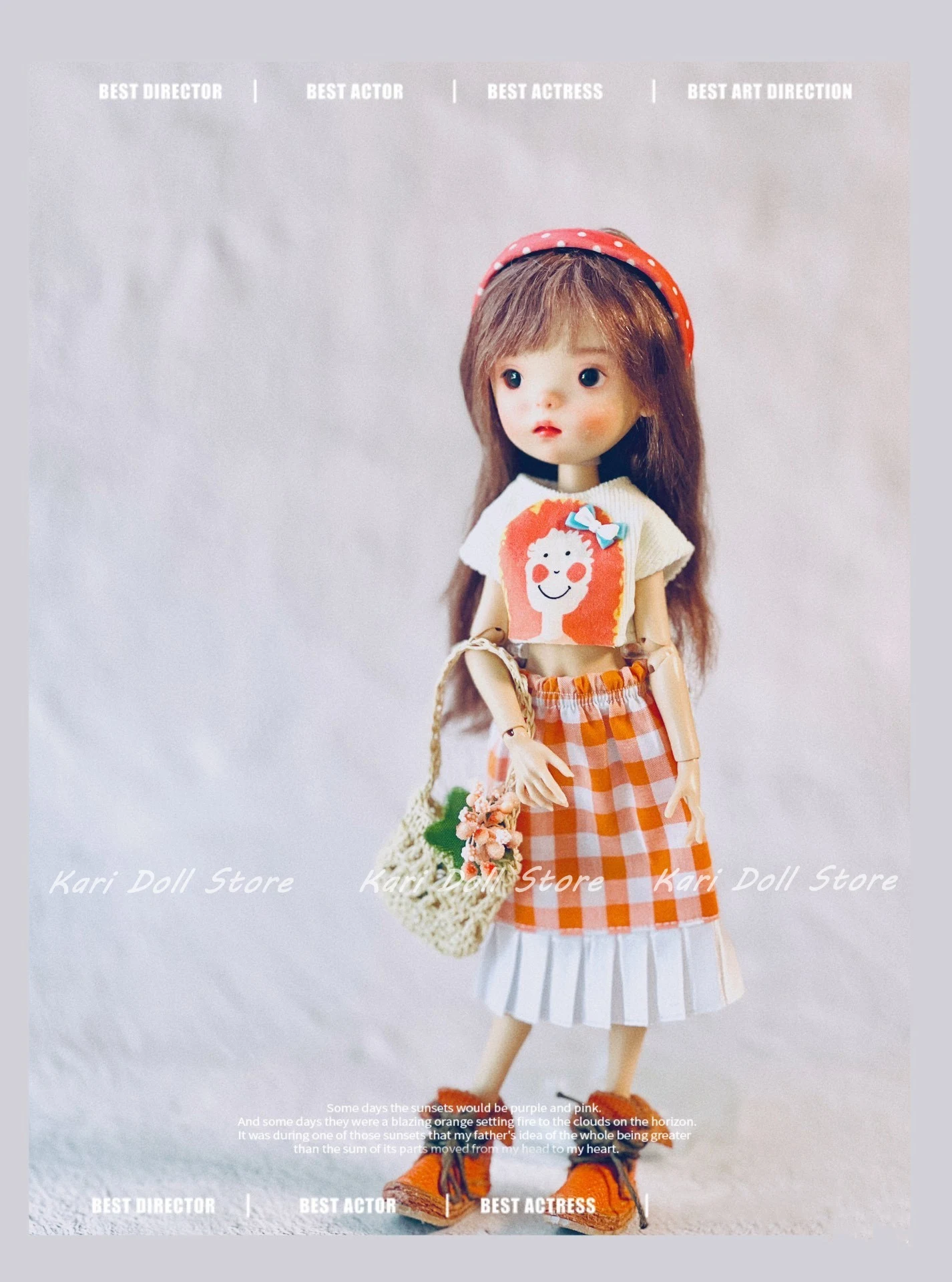 Kari Doll Одежда и юбки 2025 Оранжевая клетчатая юбка с короткими рукавами костюм для