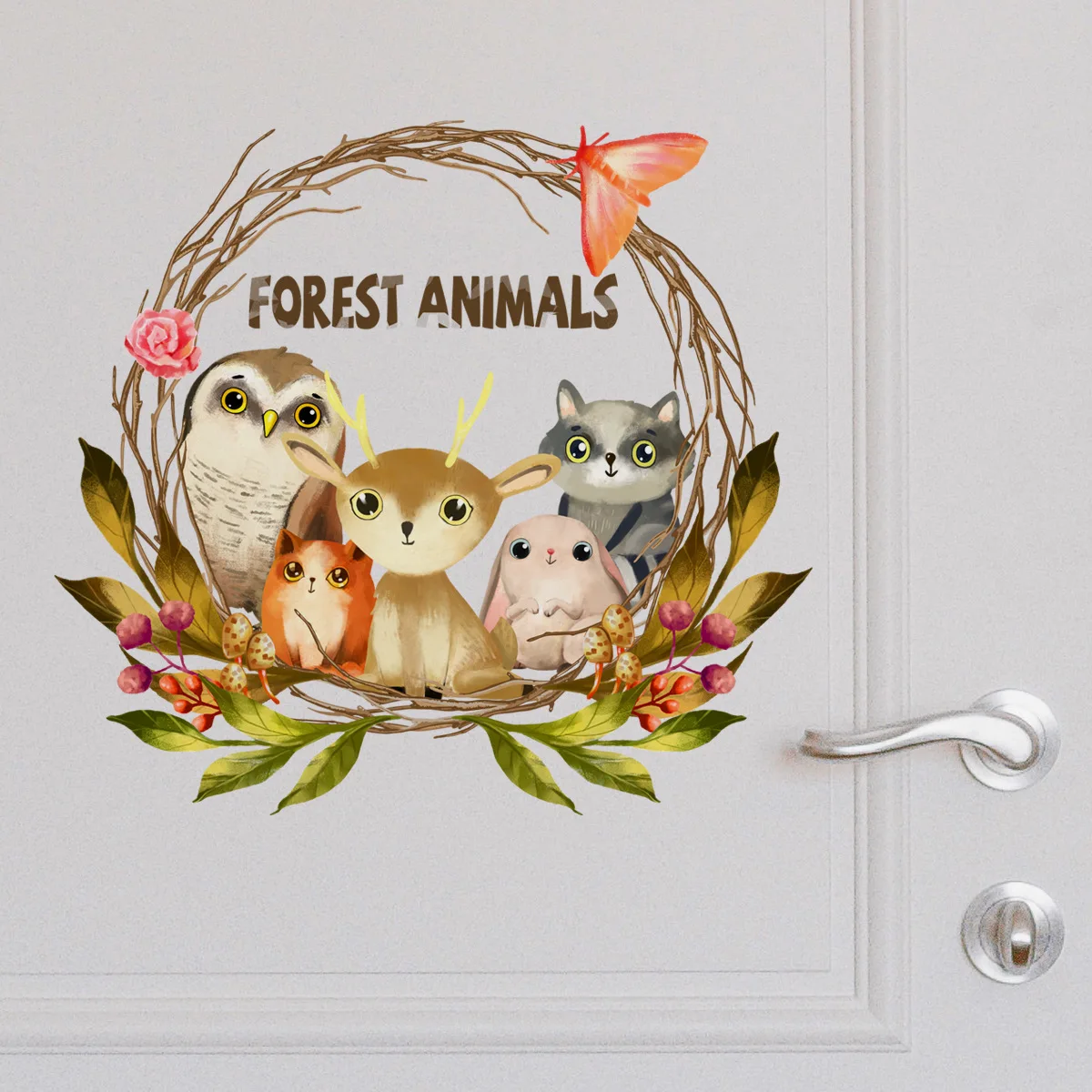 

Creative Cartoon Animal Owl Fox Rabbit Flower Garland Butterfly Door Stickers Home Decoration Wall Stickers Removable Stickers