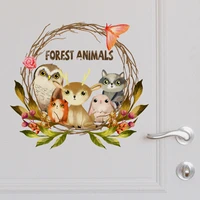 creative cartoon animal owl fox rabbit flower garland butterfly door stickers home decoration wall stickers removable stickers