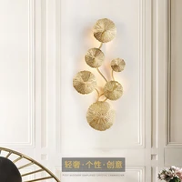 lotus leaf art stainless indoor wall lamps gold fixtures elegant lamp metal creative lights led wall light for living room