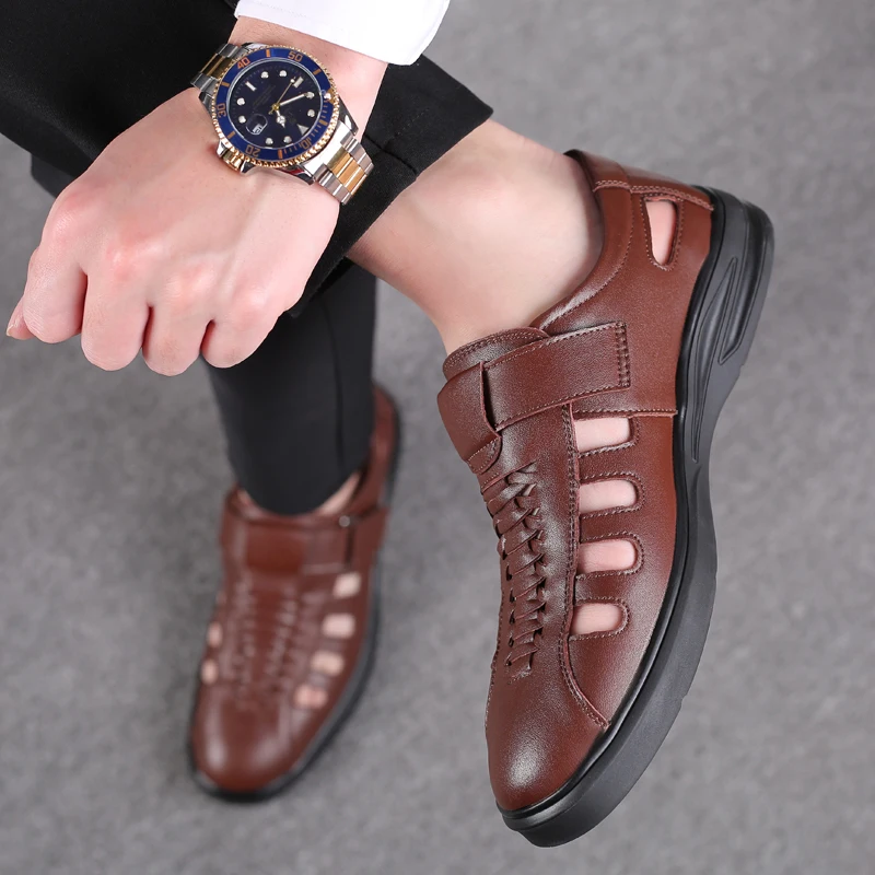 Сандалии мужские из натуральной кожи Классические дышащие Мягкие Шлепанцы для