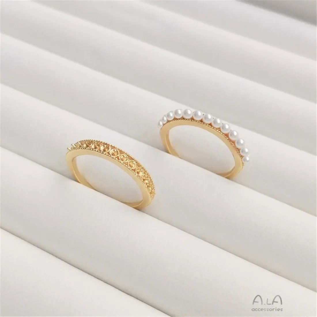 14K Gold Ultra-fine Pearl Ring Holder Japanese Light Luxury Simple and High-end DIY Jewelry B693