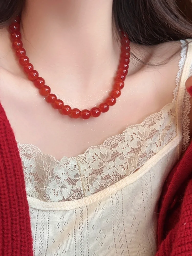 Дорогой и Белый! Ожерелье из бисера в стиле ретро с красным агатом женское колье