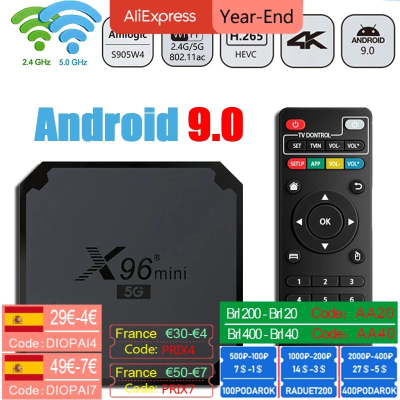 

X96 мини 5G Smart Android 9.0 ТВ-приставка 2,4 ГГц 5G Гц 4k 1080P Amlogic S905W4 медиаплеер Youtube X96mini телеприставка 5G ТВ-приставка Новинка