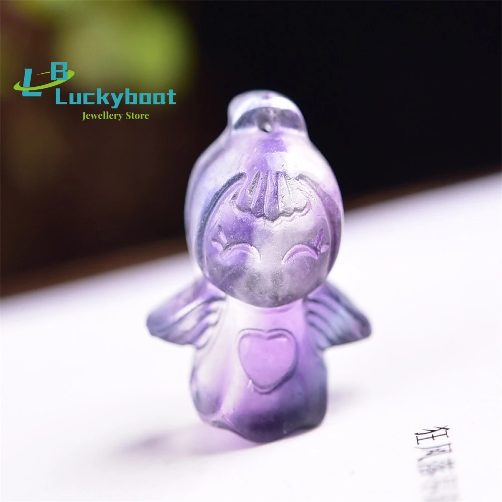 Natural Color Fluorite Carved Little Angel Pendant DIY Accessories