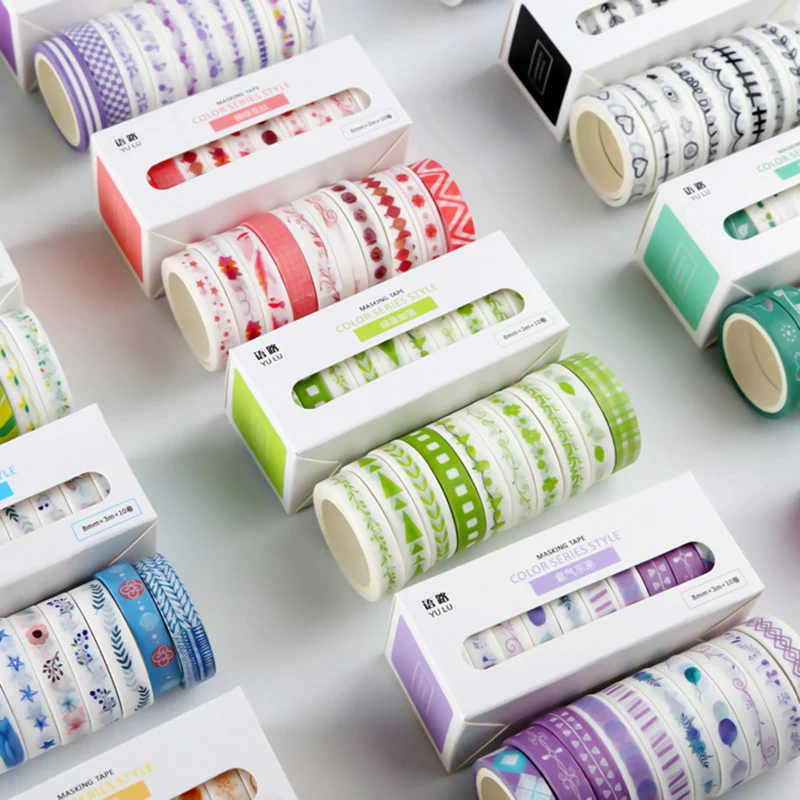 

10 Pcs/box Washi Tape Lattice Color Tape Set Masking Tape Album Diary DIY Scrapbook Decoration Stickers