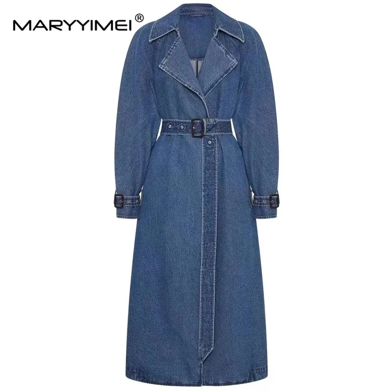 

Модное дизайнерское сверхдлинное джинсовое пальто MARYYIMEI, зимний женский кардиган на шнуровке с длинным рукавом, ветровка, пальто