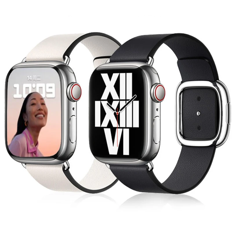 

Современный ремешок для Apple Watch Ultra band 49/44/40 мм 38/42 мм, роскошный кожаный браслет Correa для iwatch series 8 5 4 3 6 SE 7 45 мм 41 мм