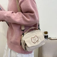 cute cartoon messenger tote bag crossbody bag corduroy bear student shoulder bag lolita girl handbag for daily use