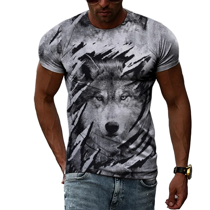 

Summer Fashion Animal Wolf Men T-shirt 3D Trendly Personality Printed Tee Hip Hop Street Style Plus Size O-neck Top Dropshipping