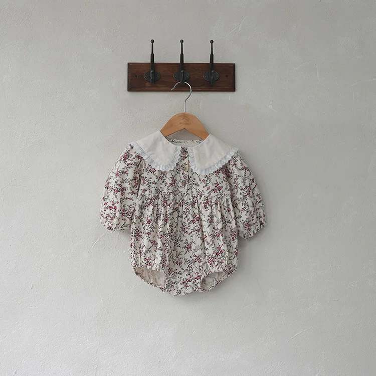Freely Move Newborn Baby Girls Fashion Floral Print Romper Ruffle Long Sleeve Cotton Jumpsuit Autumn Clothes for Kids Girls