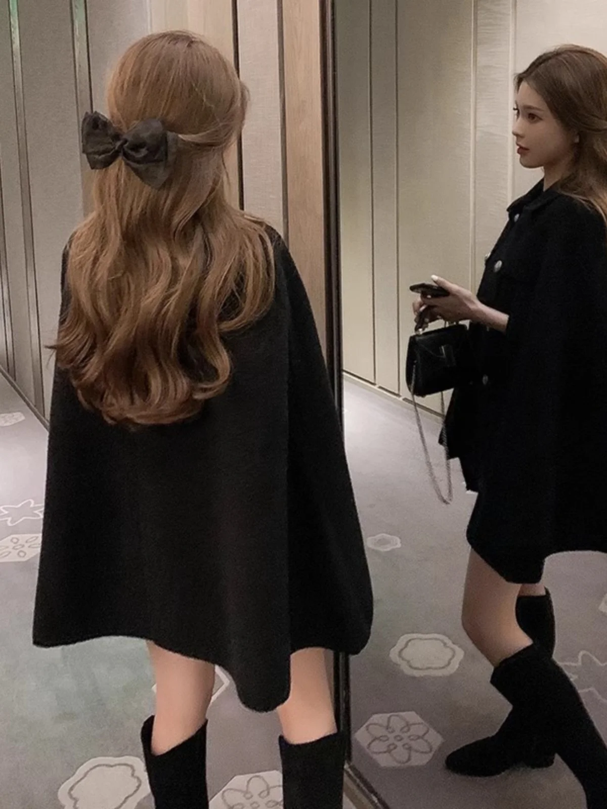 Plus size Hepburn Sle Cape Poncho Woolen Jacket Women Autumn and Winter Fat Sister Temperament Slimming Versatile Co...