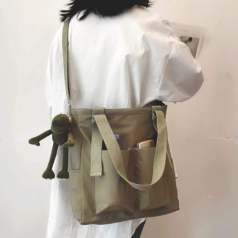 

Сумка-шоппер Женская на молнии, простая модная нейлоновая Водонепроницаемая однотонная вместительная сумочка-тоут через плечо, саквояж на плечо