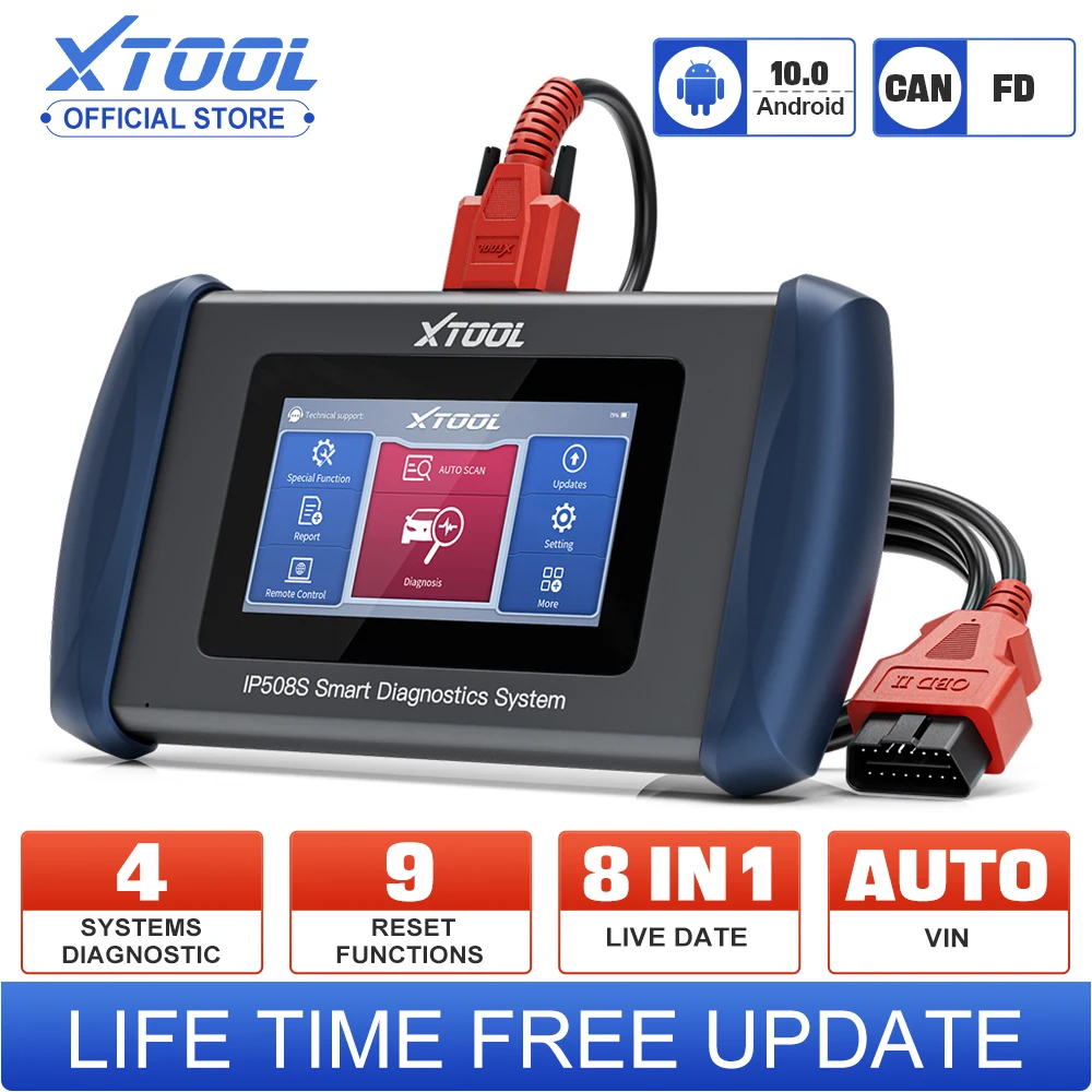 Диагностический сканер XTOOL IP508S OBD2, устройство для диагностики автомобиля, коробки передач ABS SRS, с CAN FD
