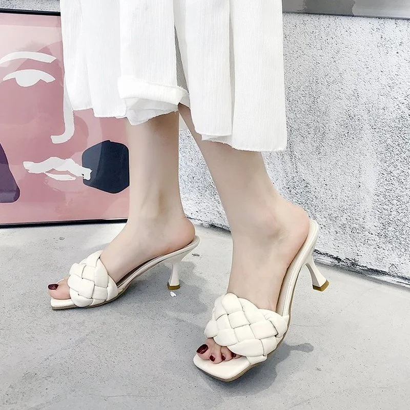 

Luxury Slippers Women High Heel Shoes Personal Knitting Casual Blue Office Ladies Prom Slippers Women Shoes Slippers Women