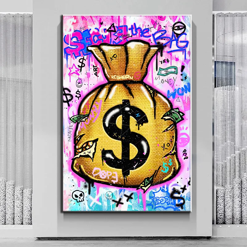 

Graffiti Art Money Bags Dollars Canvas Painting Wall Art Posters and Prints Street Art Picture for Living Room Office Home Decor