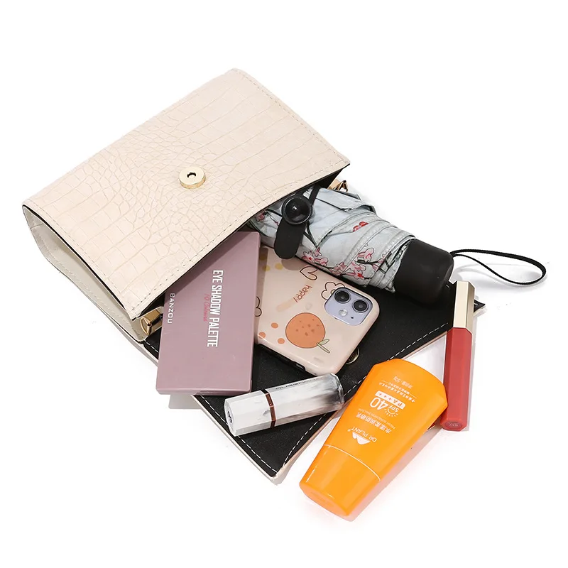 Fashion Korean Version Of Crocodile Pattern Solid Color PU Leather Shoulder Bag Messenger Bag Retro Women's Bag