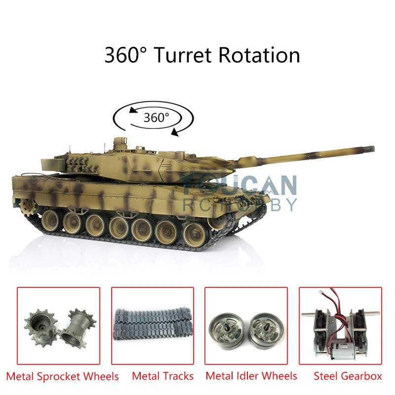 

Henglong 1/16 Yellow Upgraded Ver 7.0 Metal Leopard2A6 RC Tank 3889 360 Rotation Infrared Battle Armored Battle Toys TH17650