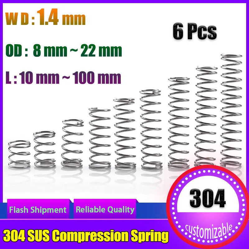 

Wire Diameter 1.4 mm Compressed Spring 304 Stainless Steel Spot Outer Diameter 8-22mm Pressure Spring Return Spring Custom Made