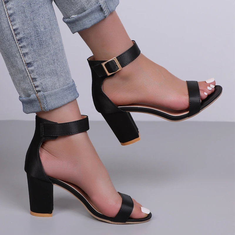 

Women Summer New High Heels Buckle Lace-up Quality Sandals Female Chunky High Heels Sandals for Women 2022
